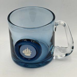 Vintage Wedgwood Blue Jasper Sailboat Ship Cameo Tankard Blue Crystal Glass Mug